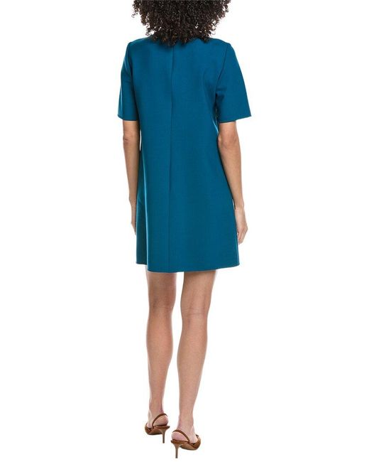 Oscar de la Renta Blue Solid Silk-Lined Wool-Blend Shift Dress