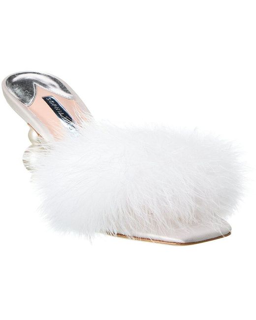 Sophia Webster White Delicia Marabou Mid Satin Mule