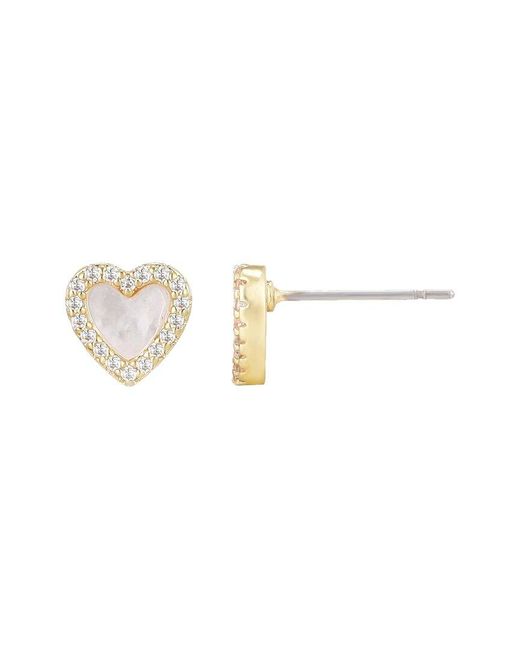 Adornia White 14K Plated Mother Of Pearl Cz Mini Halo Heart Stud Earrings