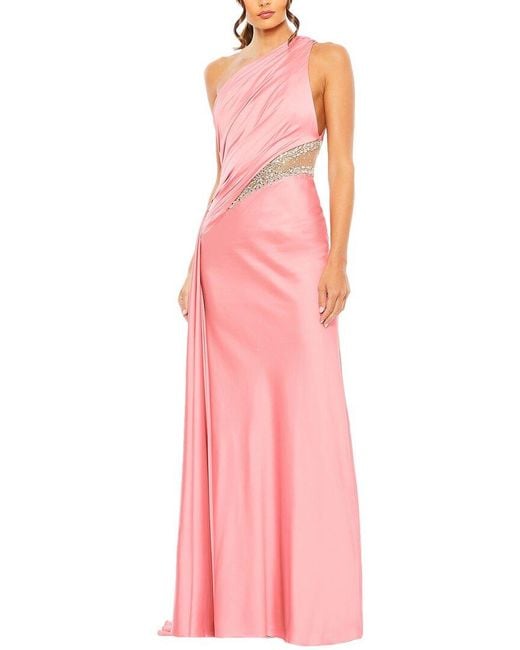 Mac Duggal Pink Shoulder Embellished Satin Gown