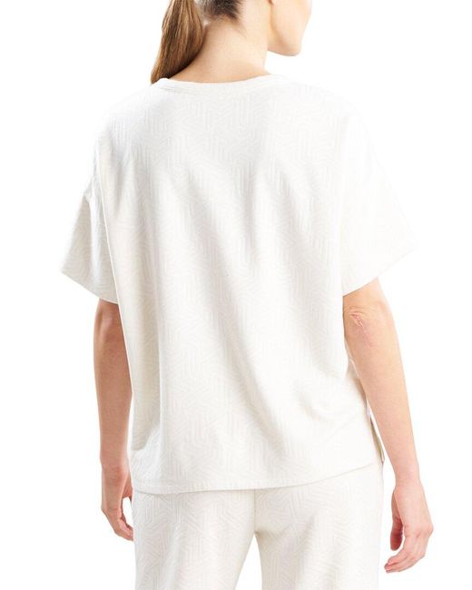 Natori White Quilted Geo Knit Jacquard Short Sleeve Top