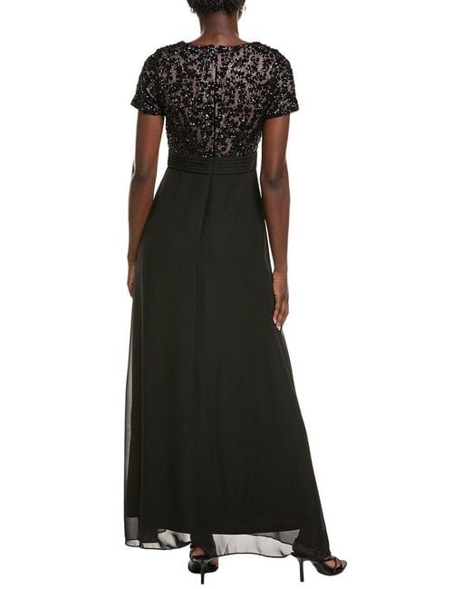 JS Collections Black Eliana Mixed Media Gown