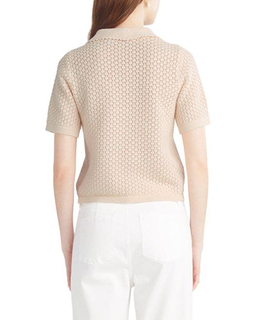 Draper James White Scalloped Collar Wool-Blend Polo Sweater