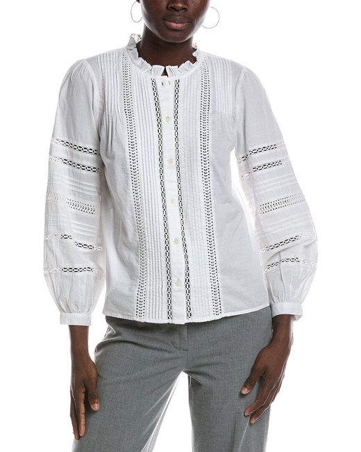 Madewell White High Neck Lace Insert Pintuck Top