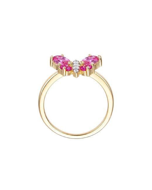 Rachel Glauber Pink 14K Plated Cz Butterfly Design Ring