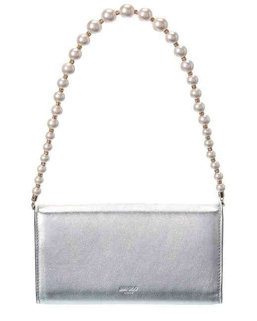 Jimmy Choo Gray Avenue Leather Wallet On Chain