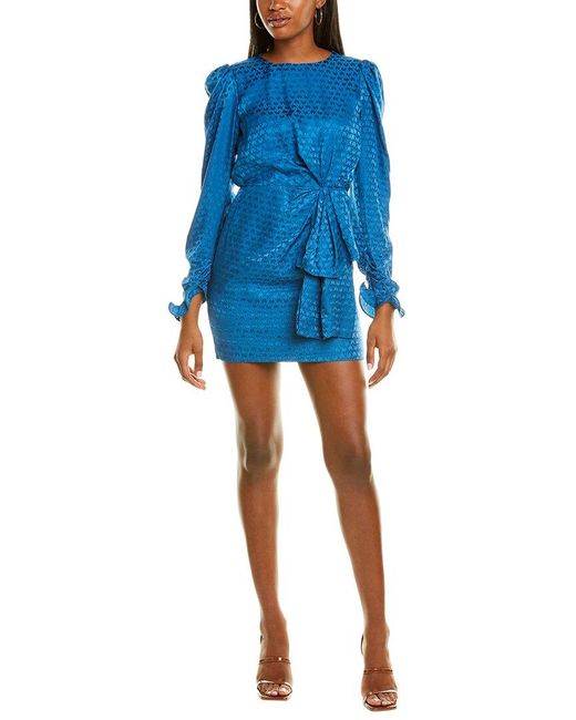 Saloni Debbie Silk Mini Dress in Blue 