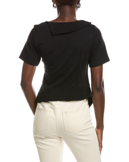 Gracia Black Asymmetrical Neck Ruched Solid Top