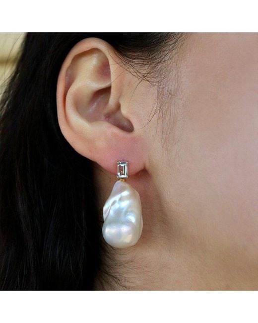 Kai Fine Jewelry White 14K 1.00 Ct. Tw. Aquamarine & 16-17Mm Pearl Drop Earrings