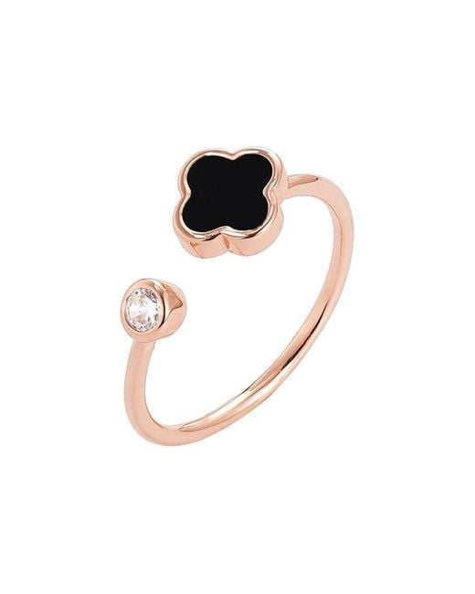 Adornia White 14K Rose Plated Crystal Adjustable Clover Ring
