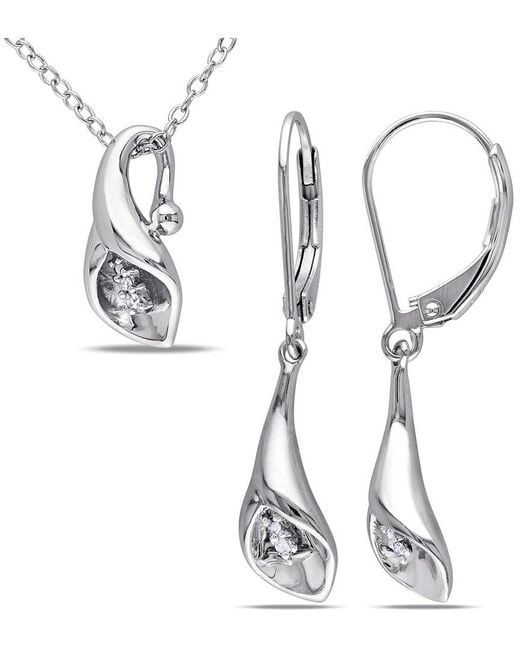 Rina Limor White 0.03 Ct. Tw. Diamond Pendant & Earrings Set