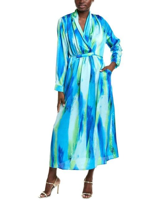 Gracia Blue Satin Print Maxi Dress