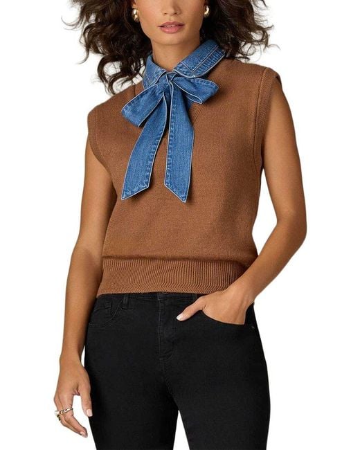 Wit & Wisdom Blue Sleeveless Collared Mix Media Sweater Vest