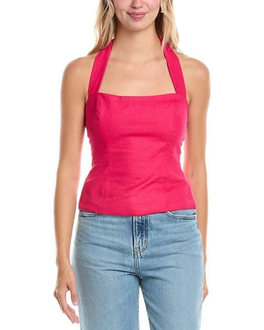 Bardot Red Raya Linen-Blend Halter Top