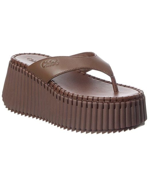 Chloé Brown Nama Leather Wedge Slide