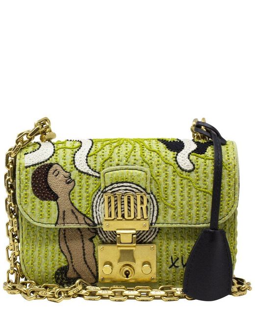 Dior Green Dior Fabric Beaded Dioraddict Flap Bag (Authentic Pre-Owned)
