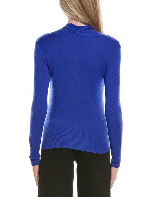 Sofiacashmere Blue Modern Faux Wrap Wool & Cashmere-Blend Sweater
