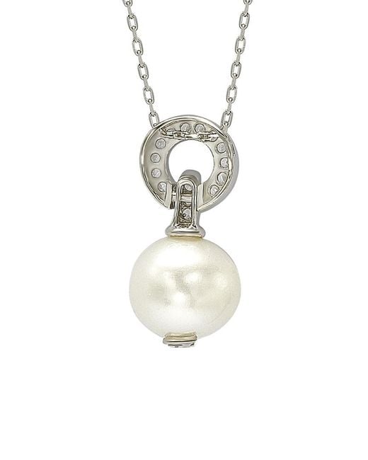 Suzy Levian White Silver 0.15 Ct. Tw. Sapphire & 10mm Pearl Necklace