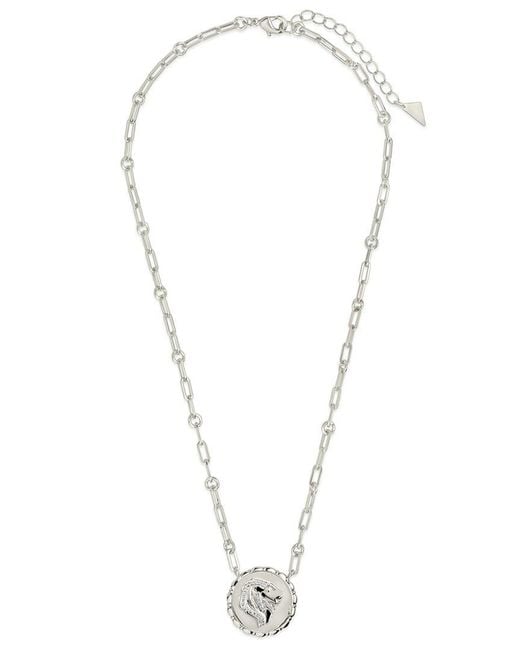 Sterling Forever White Rhodium Plated Cz Bold Link Leo Zodiac Necklace