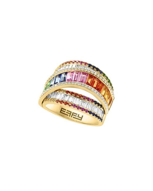 Effy Fine Jewelry White 14K 3.92 Ct. Tw. Diamond & Multi Sapphire Ring
