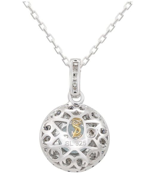 Suzy Levian Blue Silver 0.02 Ct. Tw. Diamond & Gemstone Double Halo Pendant