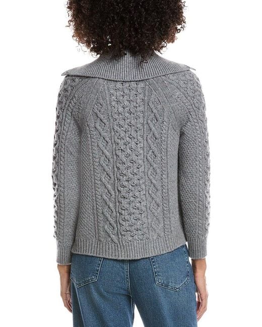 Forte Gray Wool & Cashmere-Blend Luxe Cable Cardigan