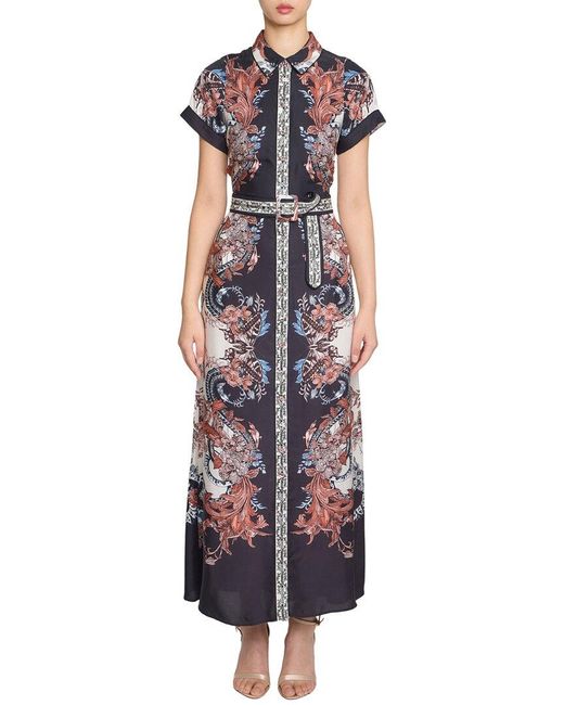 Marchesa Purple Belted Twill Shirt Dress
