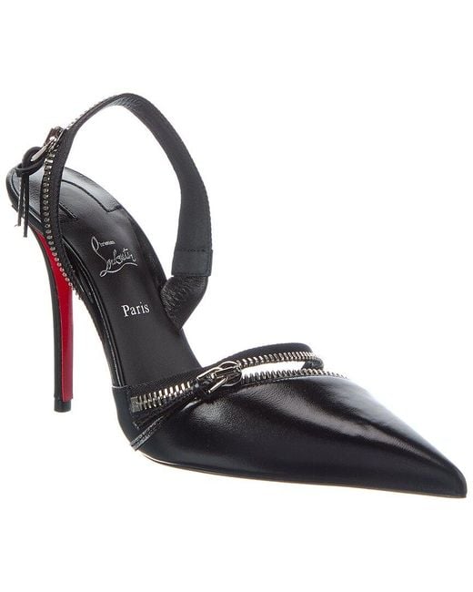 Christian Louboutin Black Slingyzip 100 Leather Slingback Pump
