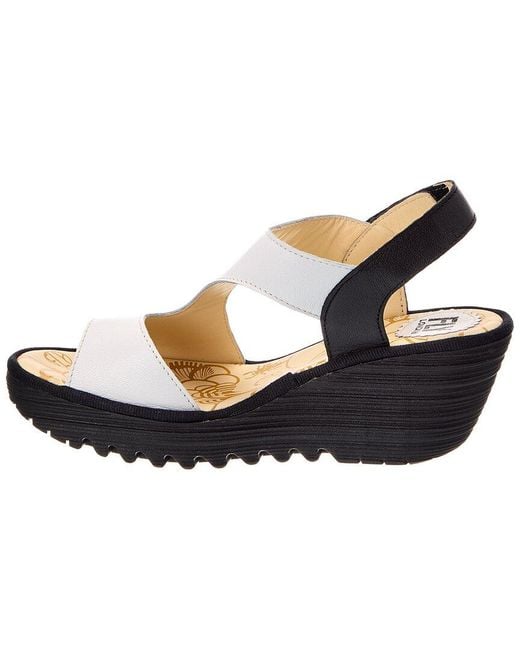 Fly London White Leather Wedge Sandal