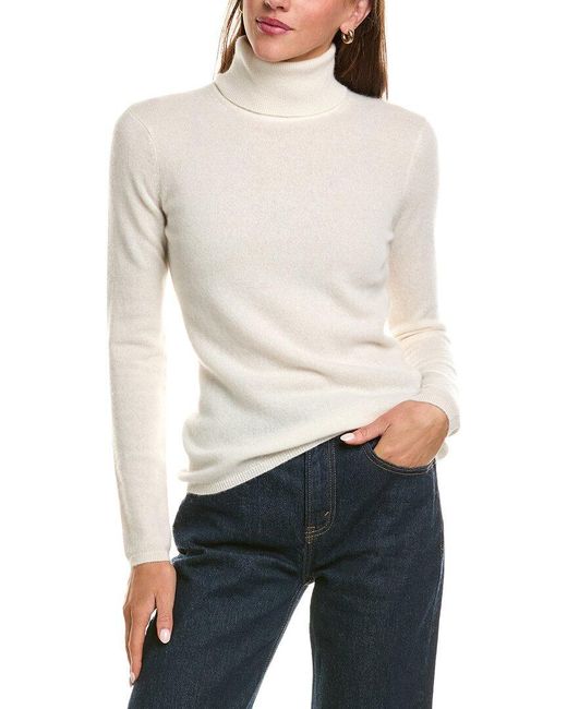 InCashmere White Basic Turtleneck 100% Cashmere Sweater