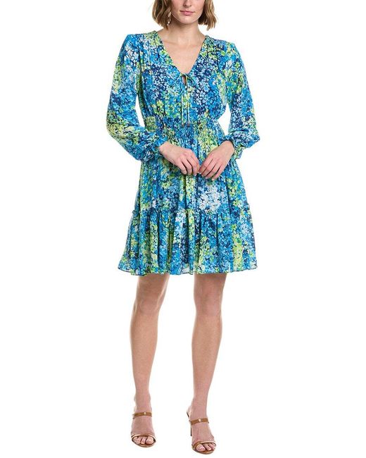 Taylor Blue Dot Print A-line Dress
