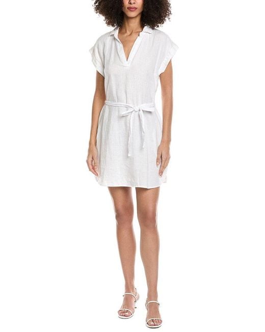 Bella Dahl White Belted Tunic Linen Shirtdress