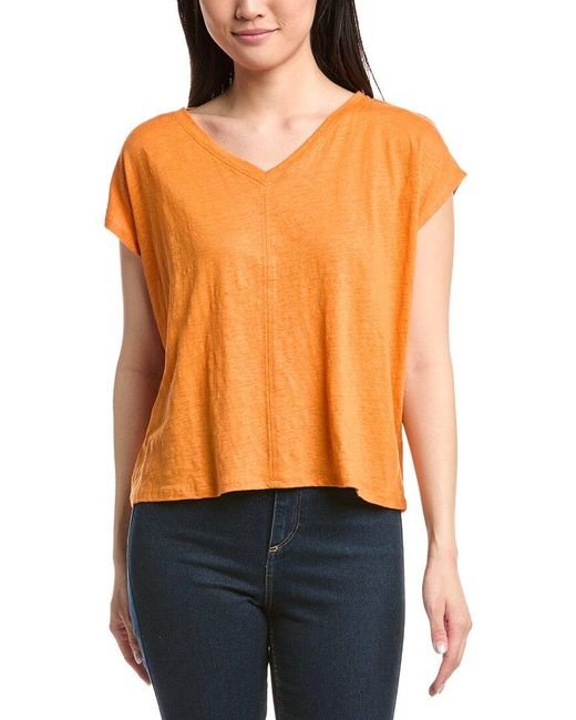 Eileen Fisher Orange V Neck Square Linen T-Shirt