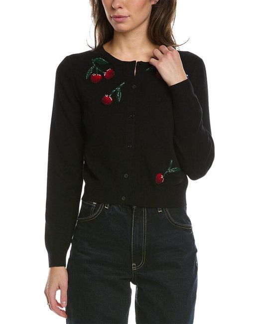 Carolina Herrera Black Cherry Applique Wool & Cashmere-blend Cardigan