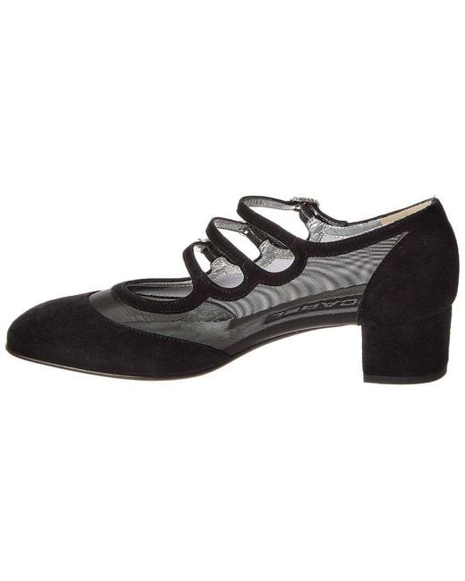CAREL PARIS Black Kinight Suede & Mesh Mary Jane Pump