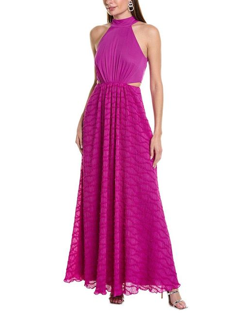 ML Monique Lhuillier Pink Chiffon Maxi Dress