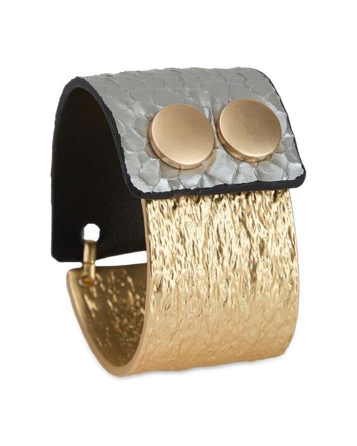 Saachi White Snake Leather Metal Bracelet