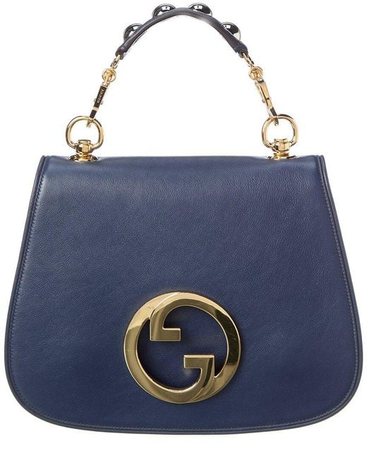Gucci Blondie Medium Leather Top Handle Shoulder Bag in Blue