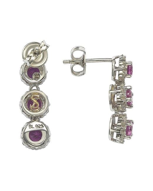 Suzy Levian Pink Silver 0.02 Ct. Tw. Diamond & Sapphire Earrings