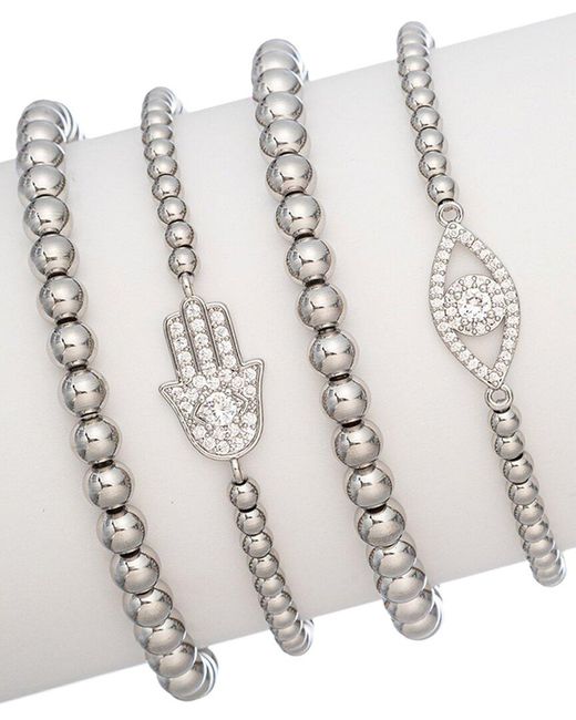Eye Candy LA White Titanium Cz Heena Evil Eye Hamsa Bracelet Set
