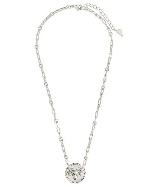 Sterling Forever White Rhodium Plated Cz Bold Link Aries Zodiac Necklace
