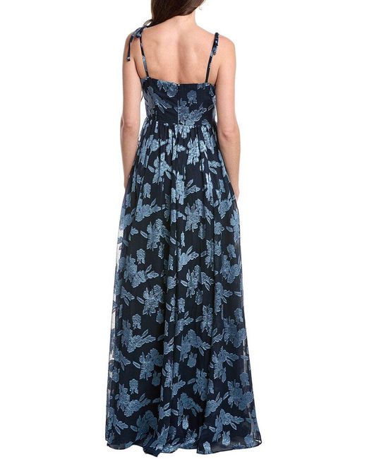 Rene Ruiz Blue Sweetheart Tie Straps Oversized Floral A-Line Gown