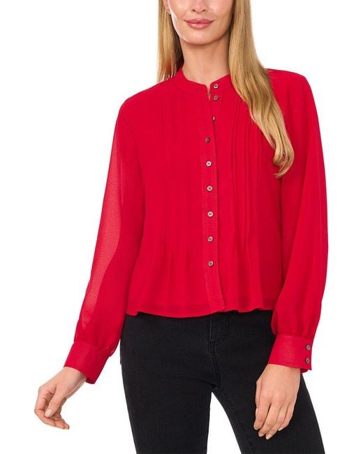 Cece Red Button-Up Blouse
