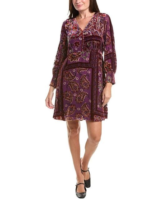 Johnny Was Red Kinney Burnout Silk-Blend Mini Dress