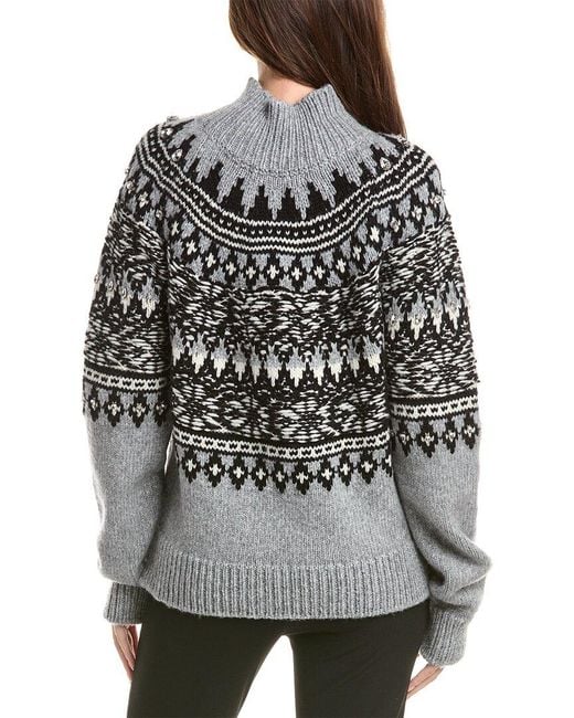 Oscar de la Renta Gray Fairisle Floats Wool-Blend Turtleneck Sweater