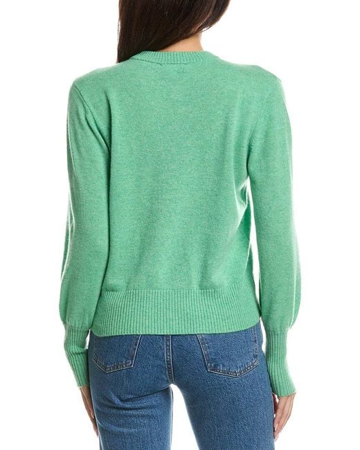 Forte Green Gathered Shoulder Crewneck Cashmere Sweater