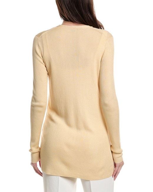 Lafayette 148 New York Natural Ribbed Button Front Silk-blend Sweater