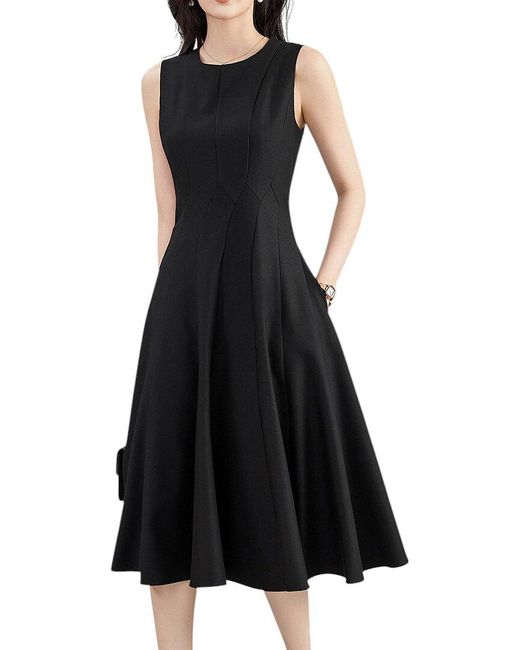 Monique Lagarde Black Wool-Blend Midi Dress