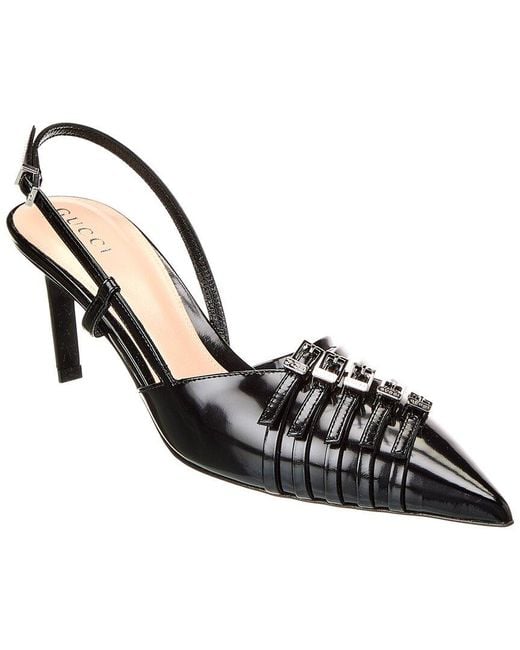 Gucci Metallic Logo Leather Slingback Pump