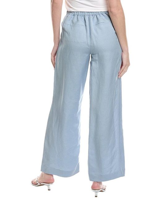 Kenneth Cole Blue Refined Flat Front Linen-Blend Pant